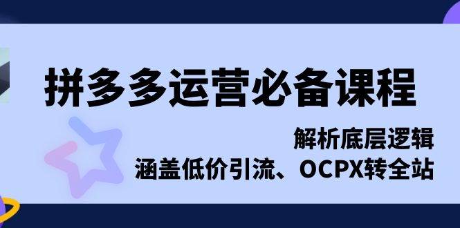 (1.15)拼多多运营必备课程，解析底层逻辑，涵盖低价引流、OCPX转全站