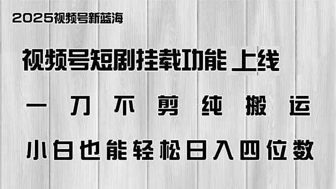 (2.26)视频号短剧挂载功能上线，一刀不剪纯搬运，小白也能轻松日入四位数