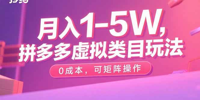 (9.4)月入1-5W，拼多多虚拟类目玩法，0成本，可矩阵操作