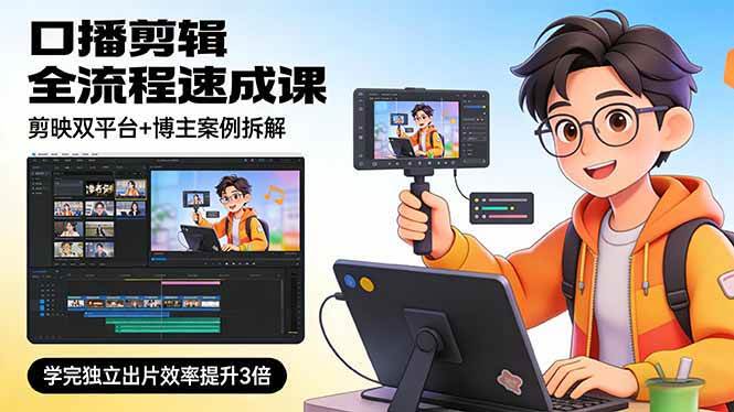 (2.20)口播剪辑全流程速成课，剪映双平台+博主案例拆解，学完独立出片效率提升3倍