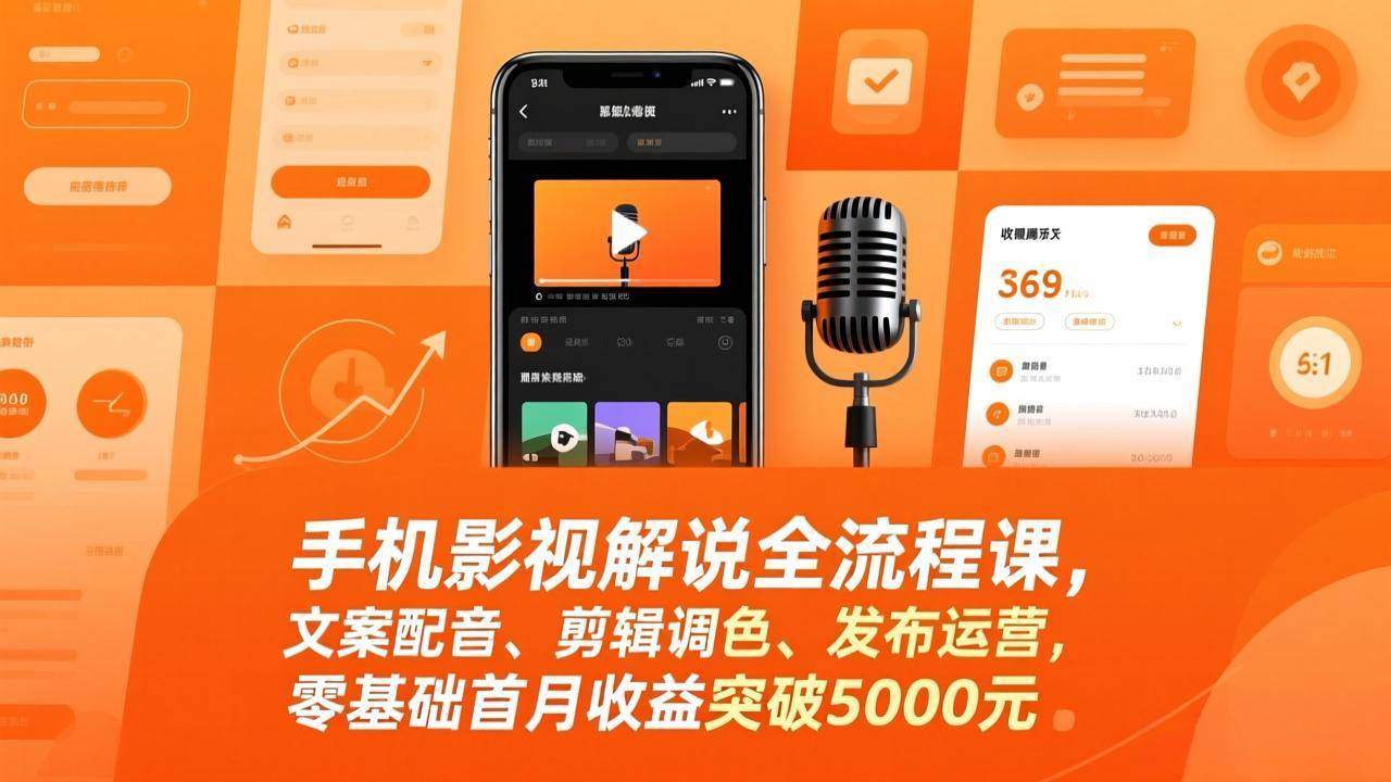 (2.14)手机影视解说全流程课，文案配音、剪辑调色、发布运营，零基础首月收益突破5000元