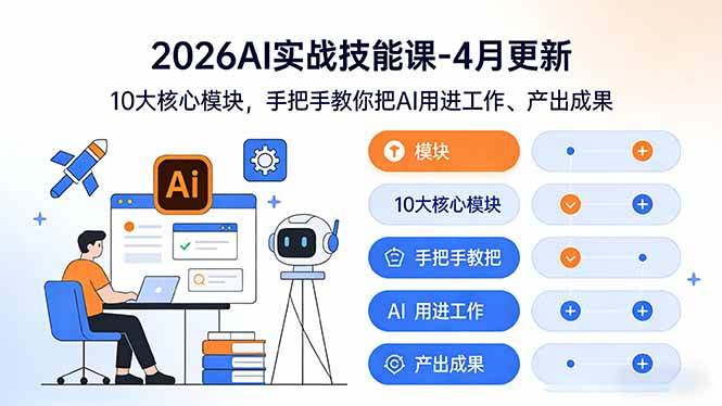 (4.9)2026AI实战技能课-4月更新：10大核心模块，手把手教你把AI用进工作、产出成果