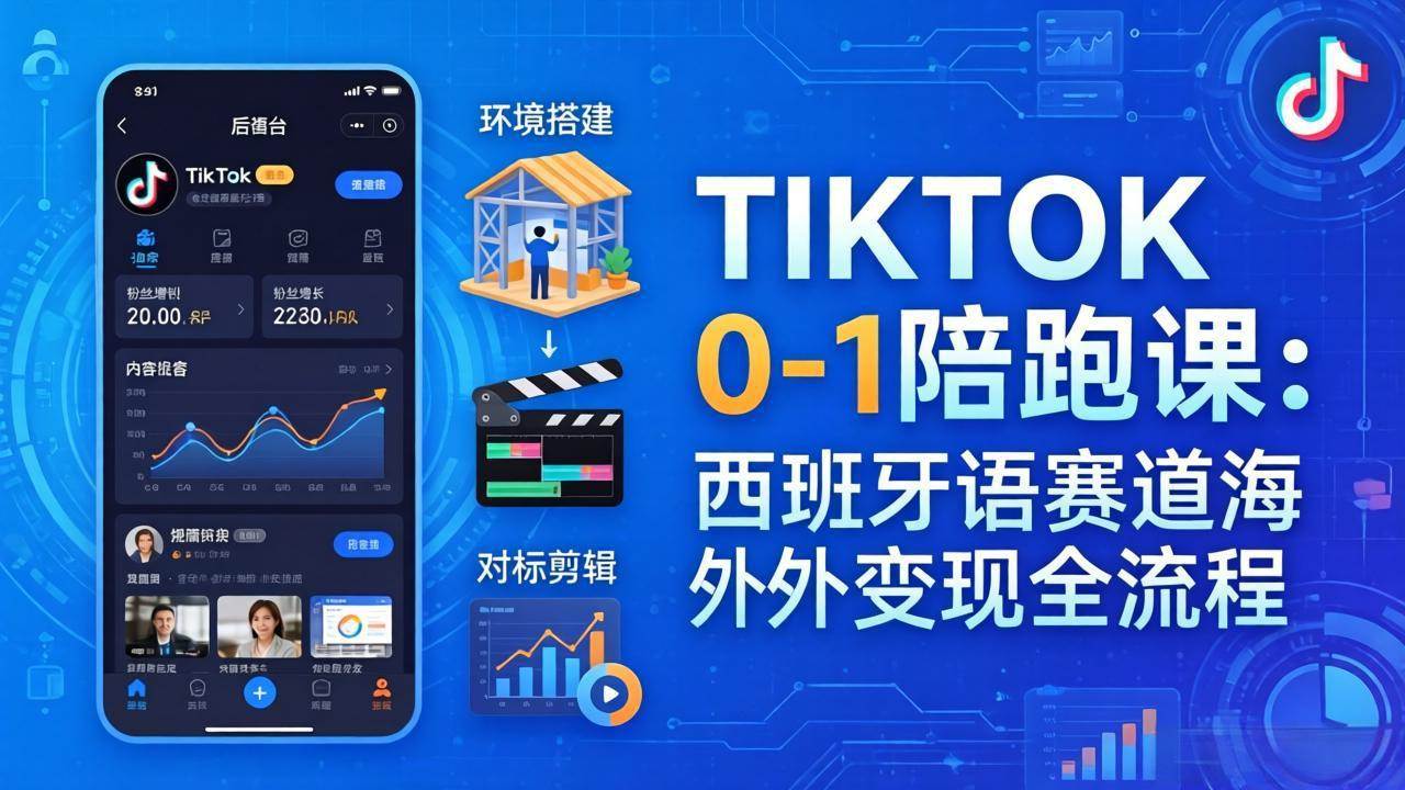 (4.7)TIKTOK 0-1 陪跑课：从环境搭建到刷对标剪辑，西班牙语赛道海外变现全流程