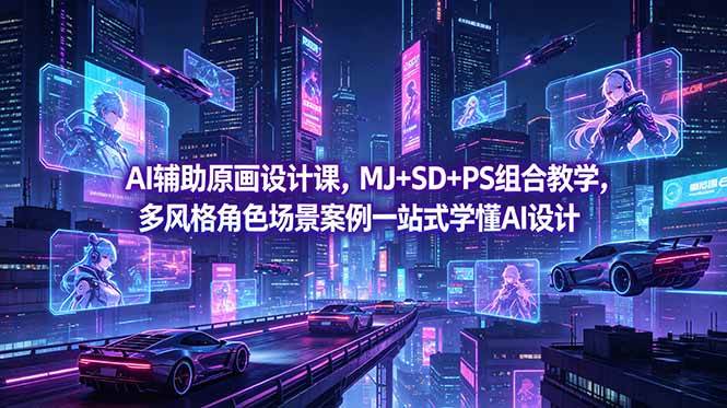 (6.05)AI辅助原画设计课，MJ+SD+PS组合教学，多风格角色场景案例一站式学懂AI设计