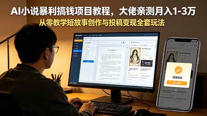 (6.17)AI小说暴利搞钱项目教程-更新，大佬亲测月入1-3万，从零教学短故事创作与投稿变现全套玩法