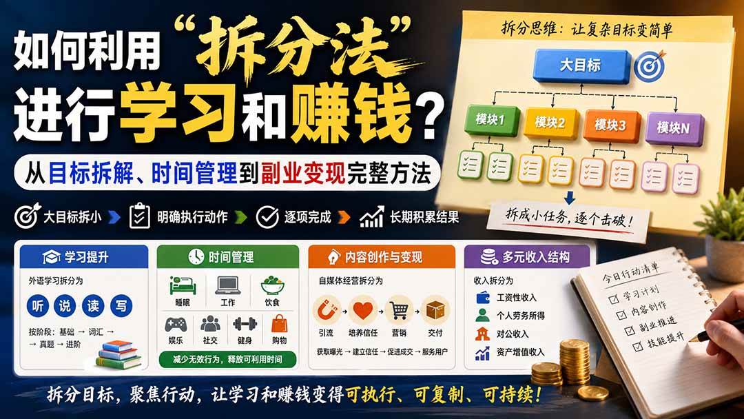 (8.24)付费文章：如何利用“拆分法”进行学习和賺钱？从目标拆解、时间管理到副业变现完整方法