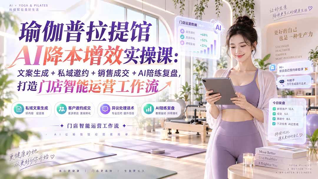 (9.09)瑜伽普拉提馆AI降本增效实操课：文案生成+私域邀约+销售成交+AI陪练复盘，打造门店智能运营工作流